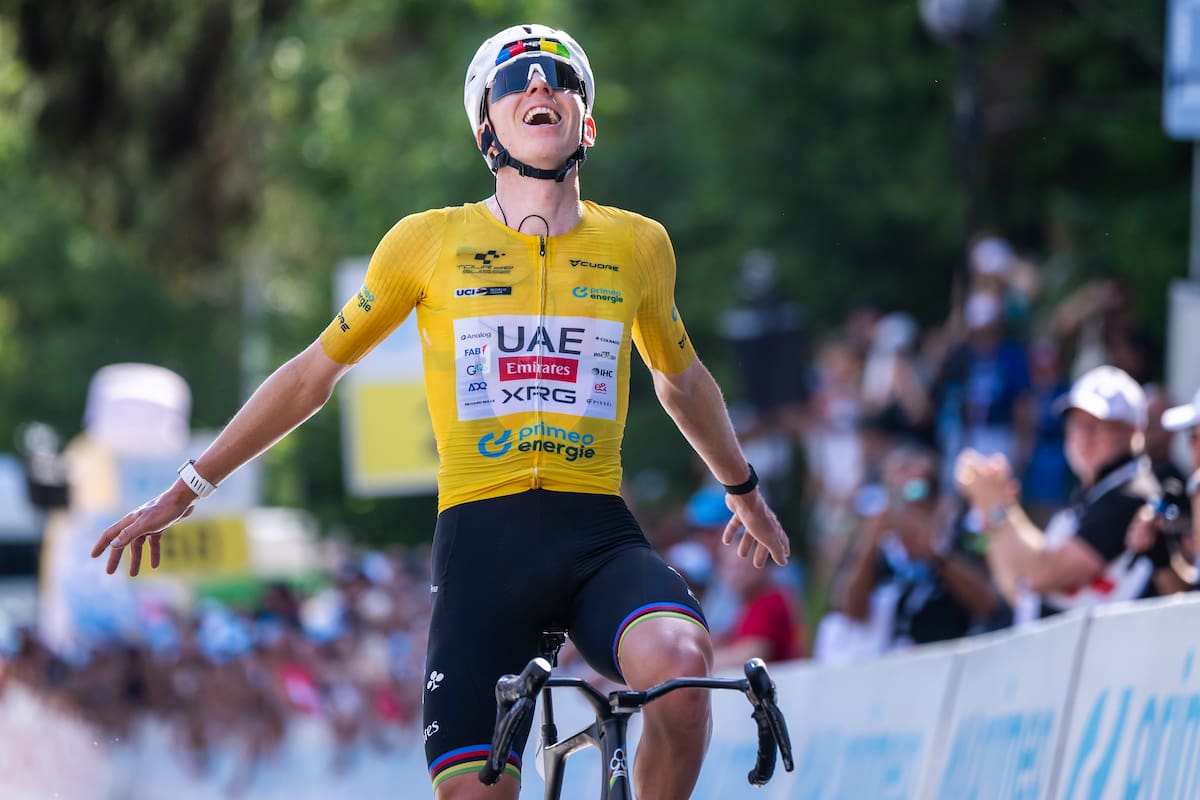 VILLARS-SUR-OLLON (Switzerland), 21/06/2026.- Slovenian cyclist Tadej Pogacar of UAE Team Emirates-XRG wins the fifth and final stage of the Tour de Suisse cycling race, a 151 km race that starts and finishes in Villars-sur-Ollon, Switzerland, 21 June 2026. (Ciclismo, Suiza) EFE/EPA/GIAN EHRENZELLER