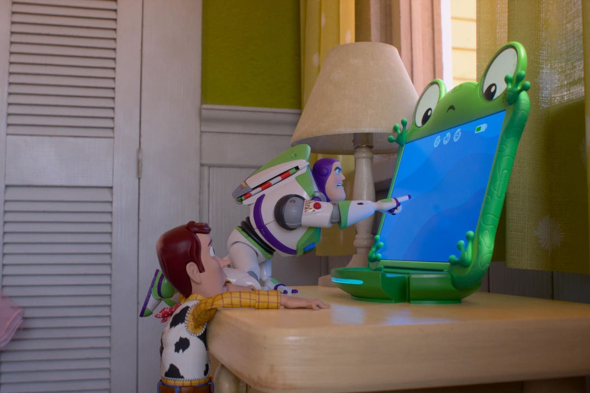 Woody, Buzz Lightyear, and Lilypad in Disney and Pixar’s TOY STORY 5. Photo courtesy of Pixar. © 2026 Disney/Pixar. All Rights Reserved.