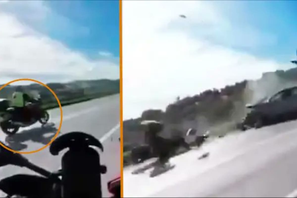 En video quedó captado el momento del siniestro vial por cámara instalada en el casco de otro motociclista que transitaba por la vía.