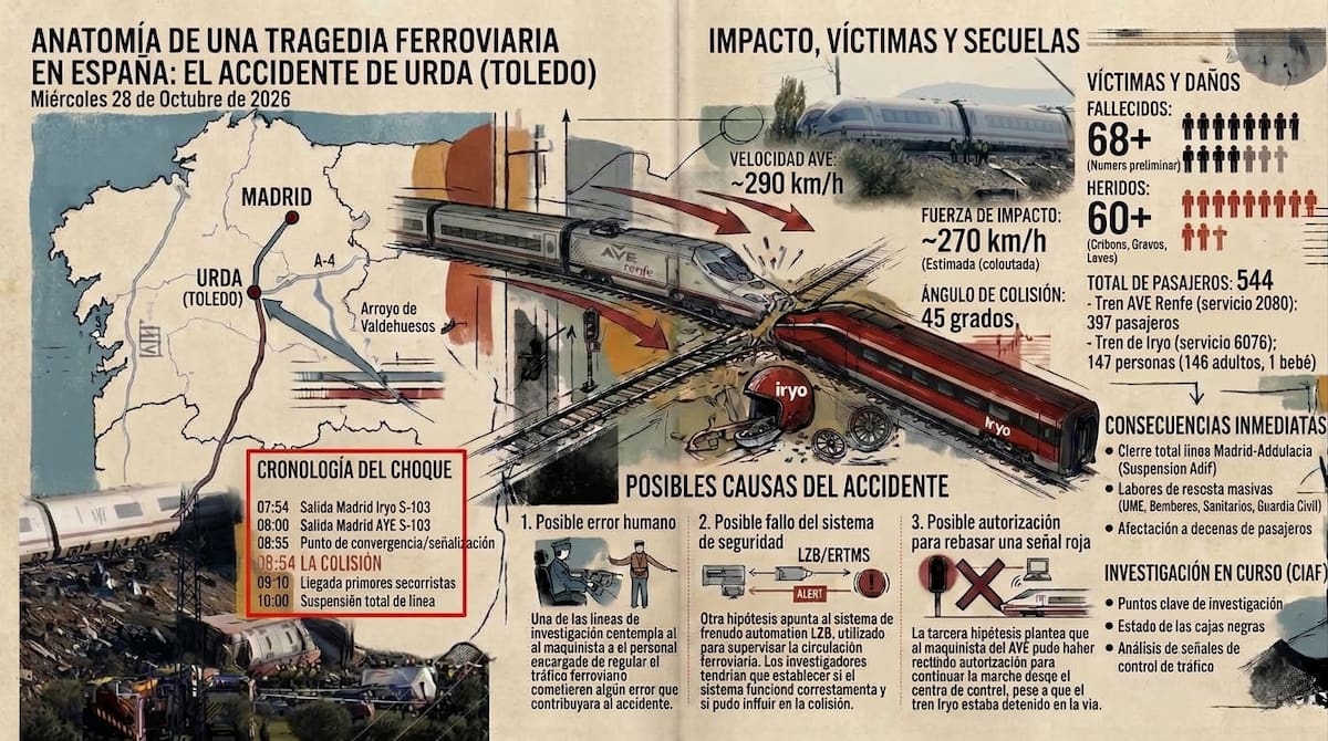 Así ocurrió el choque de dos trenes de alta velocidad en España.