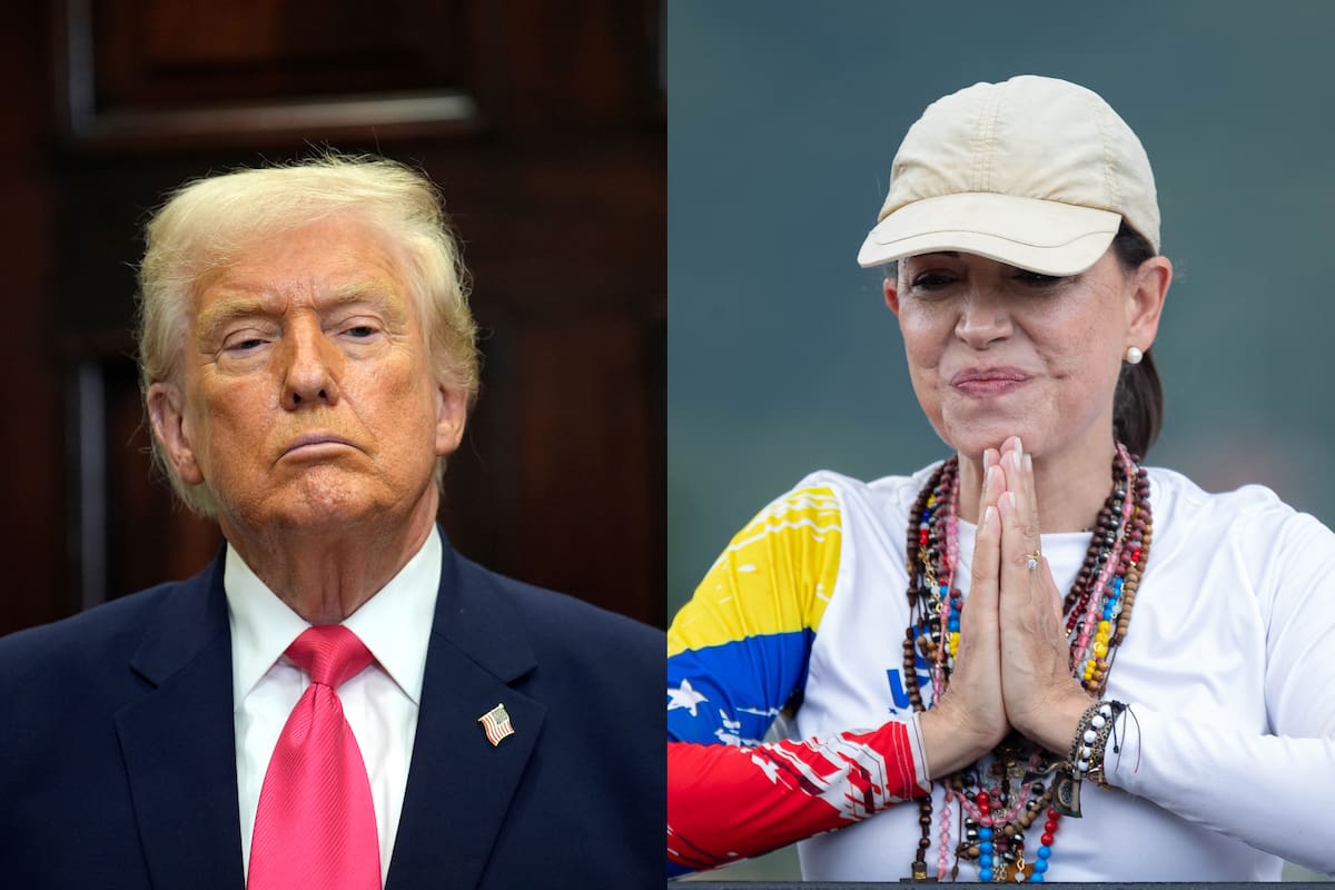 El presidente de Estados Unidos, Donald Trump, junto a la líder opositora venezolana y ganadora del Nobel de Paz, María Corina Machado. // Fotos: EFE.