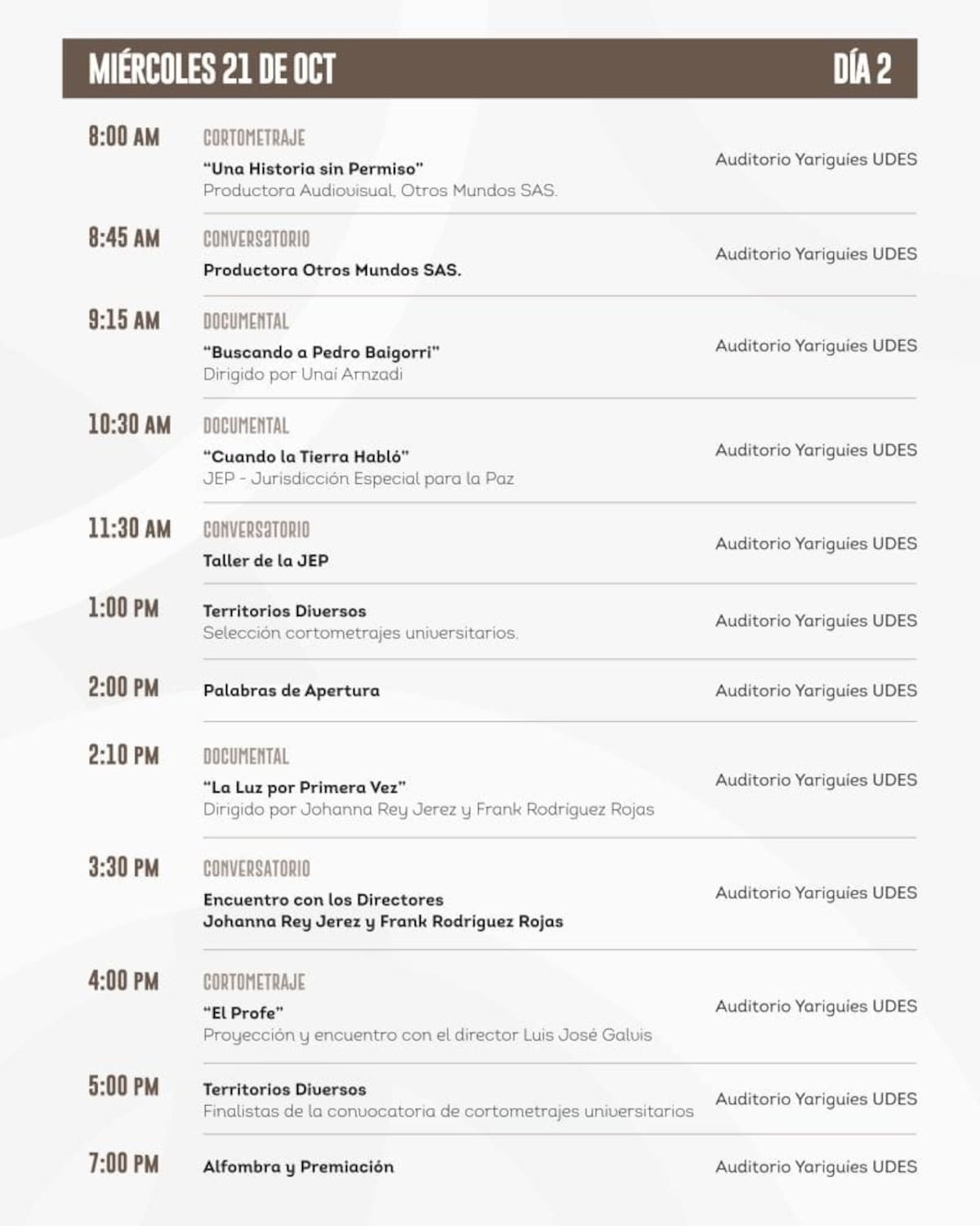 Agenda del miércoles, 21 de octubre