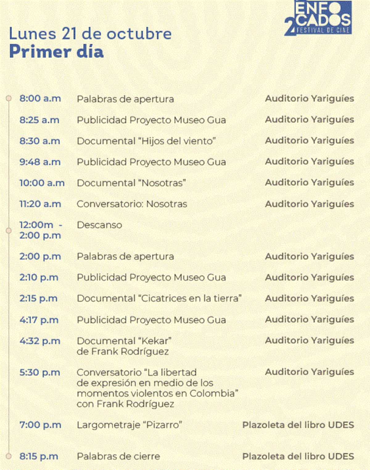 Programación del lunes