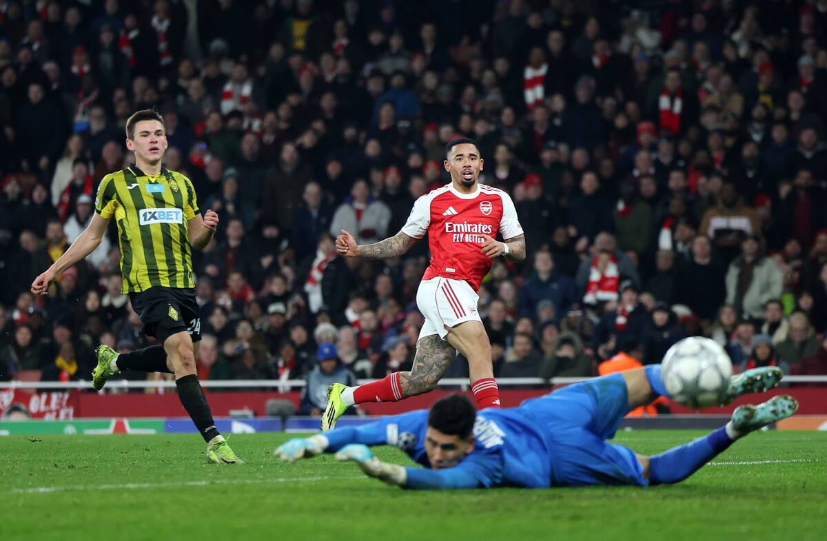 LONDON (United Kingdom), 28/01/2026.- Arsenals Gabriel Jesus misses a chance to score during the UEFA Champions League match between Arsenal FC and Kairat Almaty at the Emirates Stadium in London, Britain, 28 January 2026. (Liga de Campeones, Reino Unido, Londres) EFE/EPA/ANDY RAIN