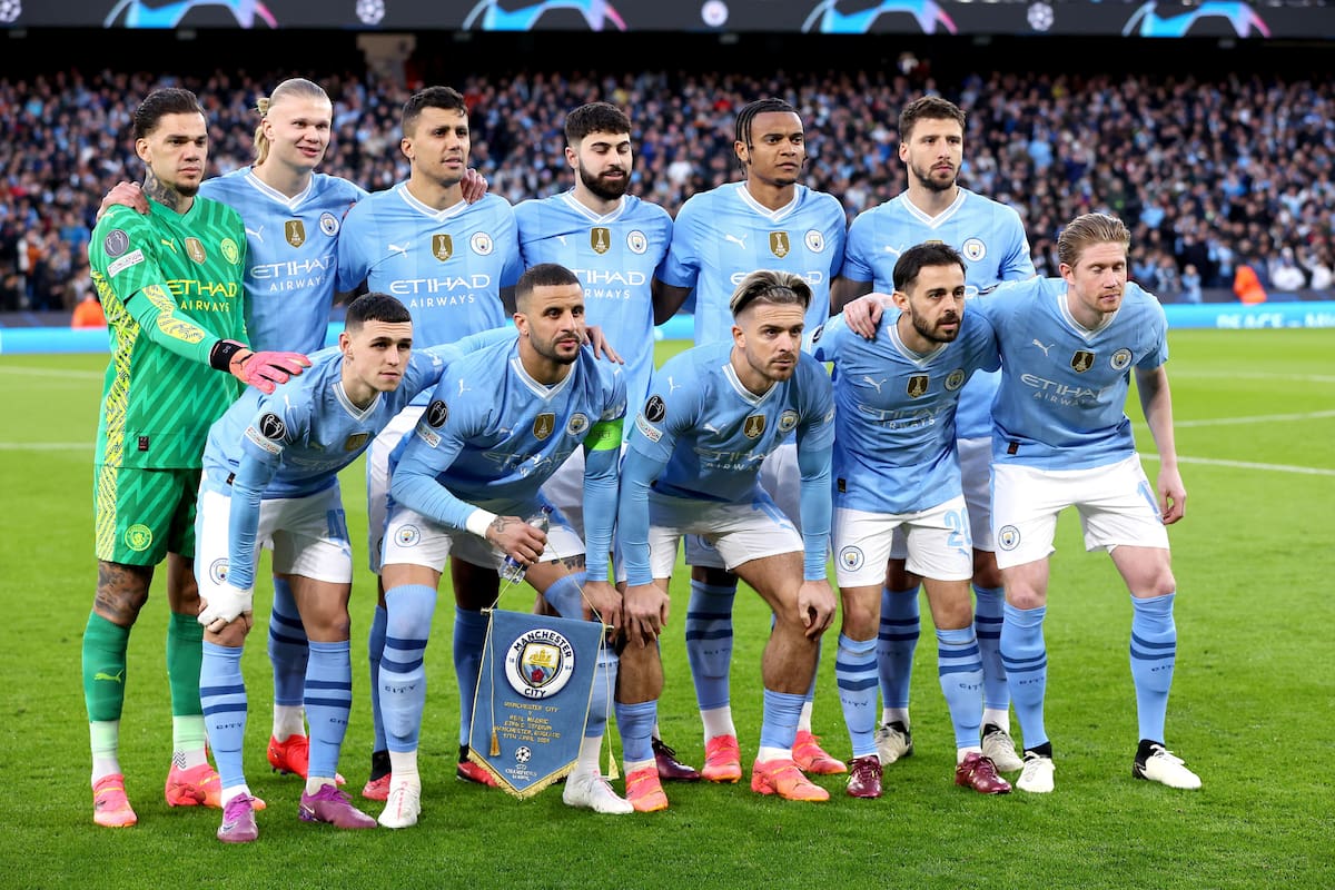Manchester (United Kingdom), 17/04/2024.- The starting eleven of Manchester City pose for the team picture before the UEFA Champions League quarter final, 2nd leg match between Manchester City and Real Madrid in Manchester, Britain, 17 April 2024. (Liga de Campeones, Reino Unido) EFE/EPA/ADAM VAUGHAN
