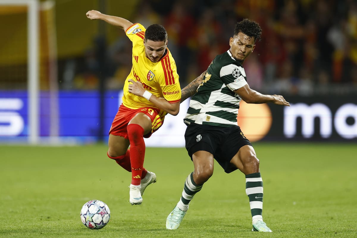 Lens (France), 13/10/2026.- Franjo Ivanovic (L) of Lens and Luis Suarez (R) of Sporting in action during the UEFA Champions League league phase match between RC Lens and Sporting, in Lens, France, 13 October 2026. (Liga de Campeones, Francia) EFE/EPA/YOAN VALAT