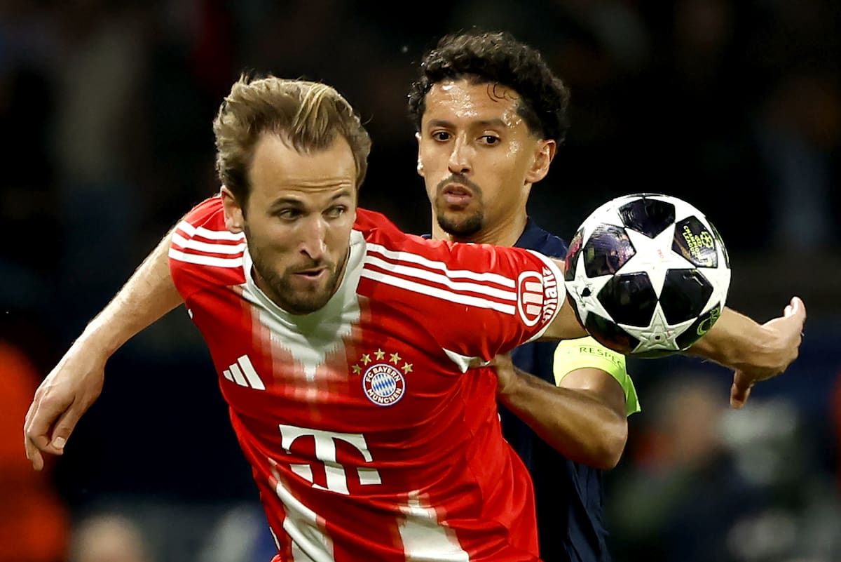 PARIS (France), 28/04/2026.- Marquinhos (R) of PSG in action against Harry Kane of Bayern during the UEFA Champions League semi-final match between Paris Saint-Germain and Bayern Munich in Paris, France 28 April 2026. (Liga de Campeones, Francia) EFE/EPA/YOAN VALAT