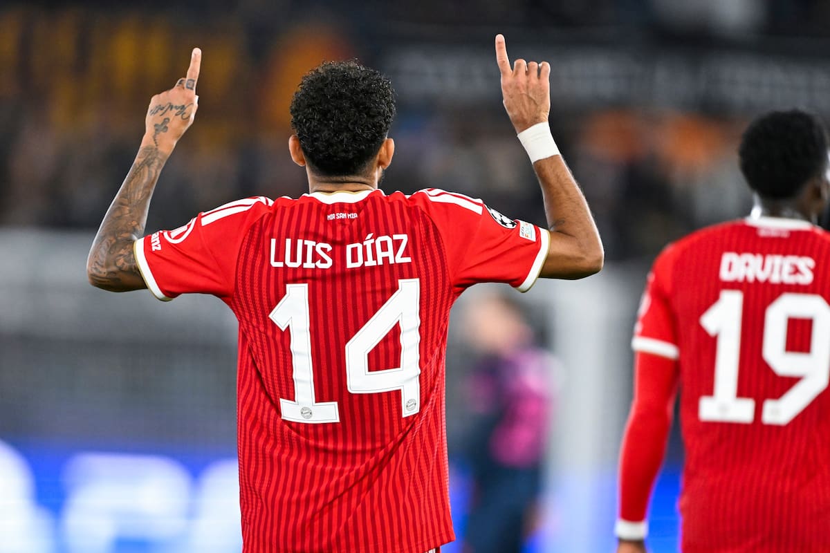Stavanger (Norway), 13/10/2026.- Bayern Munich's Luis Diaz celebrates the 2-3 goal during the UEFA Champions League football match between Viking and Bayern Munich at Lyse Arena in Stavanger, Norwa, 13 October 2026. (Liga de Campeones, Noruega) EFE/EPA/Carina Johansen NORWAY OUT