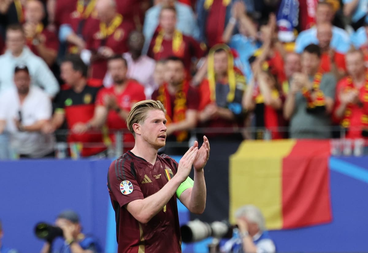 Frankfurt Am Main (Germany), 17/06/2024.- Kevin de Bruyne of Belgium reacts after the UEFA EURO 2024 group E match between Belgium and Slovakia, in Frankfurt Main, Germany, 17 June 2024. (Bélgica, Alemania, Eslovaquia) EFE/EPA/ABEDIN TAHERKENAREH