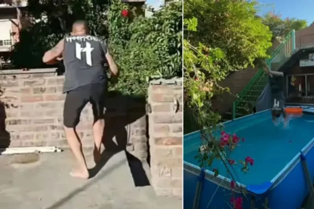 Un hombre quedó inconsciente tras lanzarse desde una terraza a una piscina intentando imitar el recordado salto del músico argentino Charly García. / Capturas de pantalla