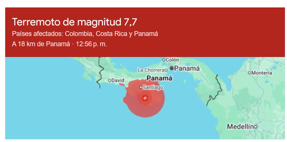 Un terremoto de magnitud 7,7 sacude Panamá. | Foto: Tomada de Google.