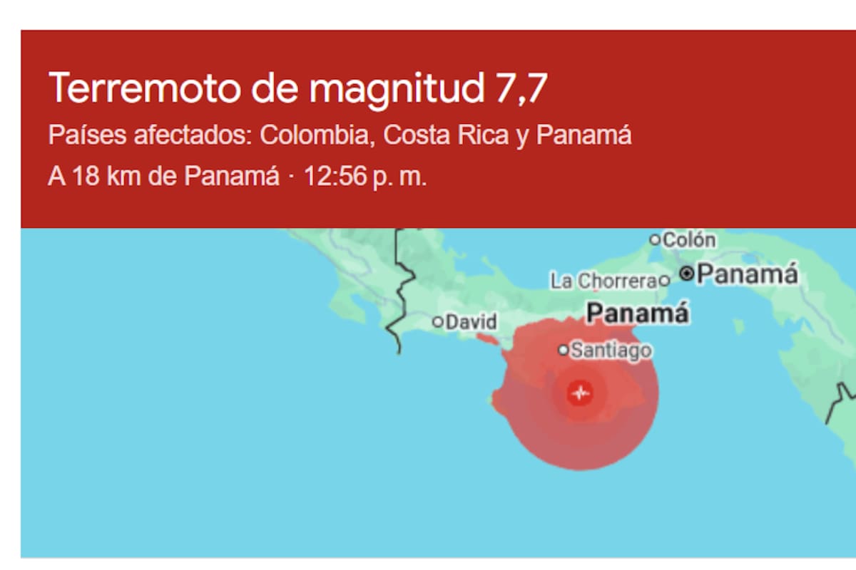 Un terremoto de magnitud 7,7 sacude Panamá. | Foto: Tomada de Google.