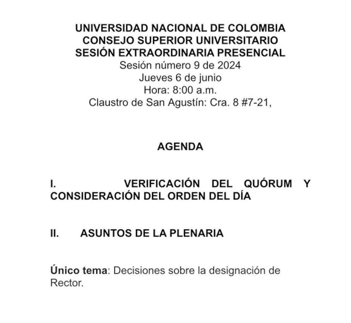 Sesión extraordinaria por crisis en la Universidad Nacional. Foto: redes sociales.