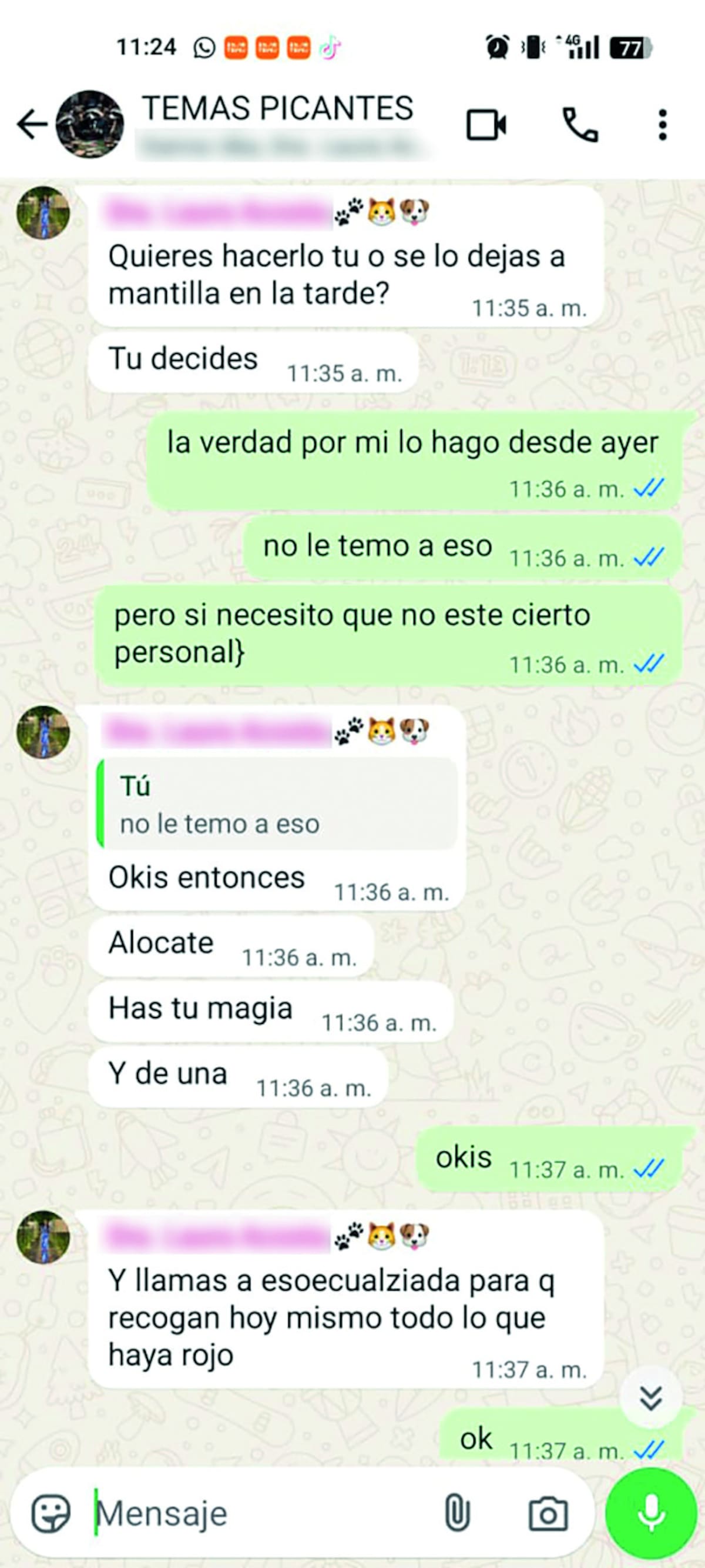 Chats, presuntamente, de integrantes de la UBA Bucaramanga.