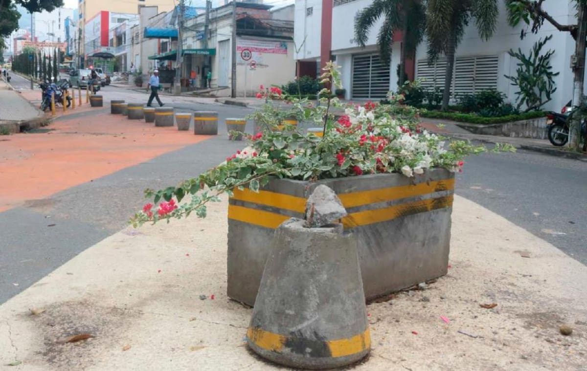 En este punto, a un costado del Parque de los Niños, la pintura está en mejores condiciones. Sin embargo, no se puede decir lo mismo de las materas.
