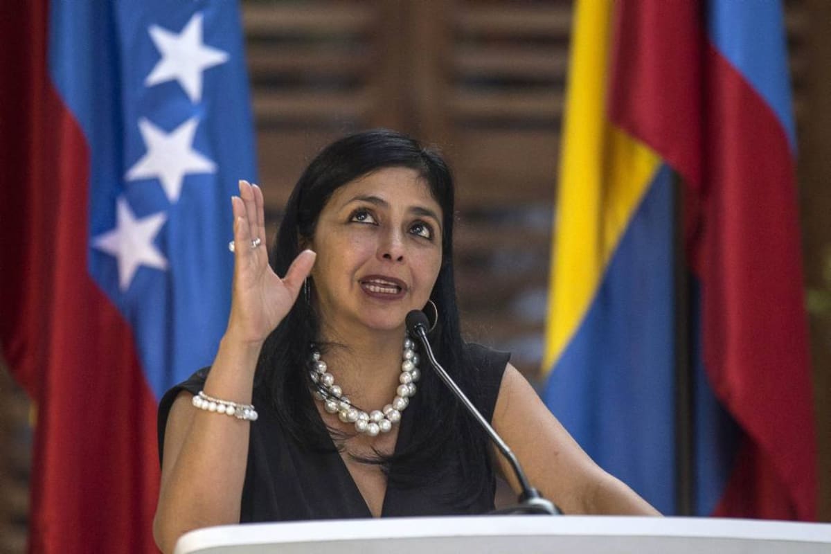 Venezuelan Foreign Minister Delcy Rodriguez speaks during a press conference next to her Colombian counterpart Maria Angela Holguin (out of frame) after a meeting to address the border crisis, in Cartagena, Colombia on August 26, 2015. Venezuelan President Nicolas Maduro ordered the border between Tachira and the Colombian department of Norte de Santander closed last week in response to an attack by unidentified assailants on a military patrol, which wounded a civilian and three soldiers on an anti-smuggling operation. AFP/Joaquin Sarmiento