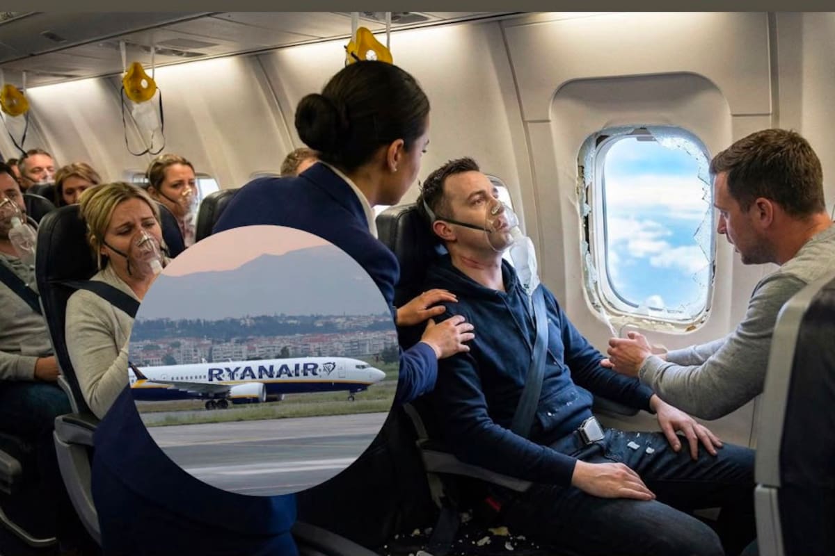 Un avión de Ryanair tuvo que realizar un aterrizaje de emergencia en Grecia después de que una ventana se desprendiera en pleno vuelo, provocando una despresurización de la cabina y dejando a un pasajero parcialmente succionado hacia el exterior.