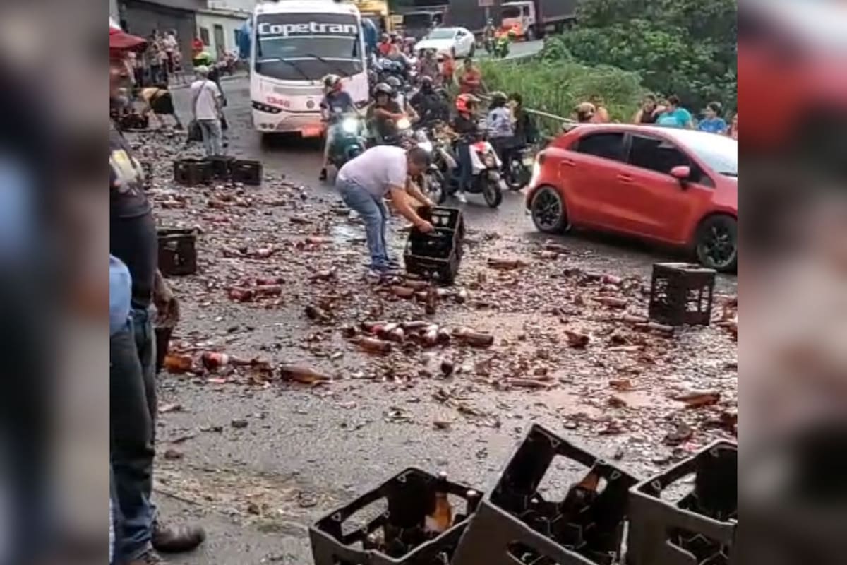 Video: Tractomula perdió su carga de cerveza en Bucaramanga: una mujer habría resultado herida