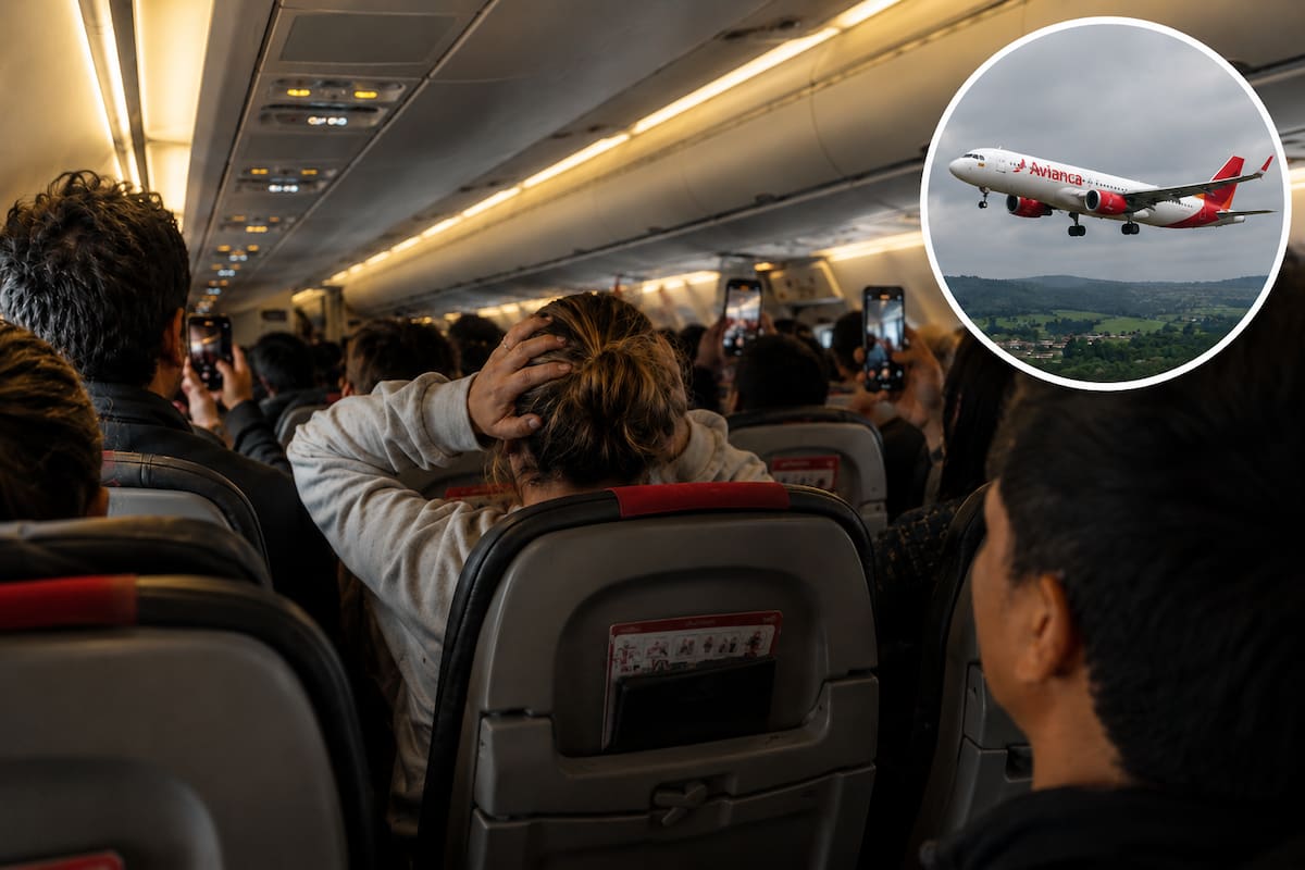 Pasajeros del vuelo AV9401 de Avianca registraron en video los momentos de tensión que se vivieron dentro de la aeronave tras dos intentos fallidos de aterrizaje en Pasto por las condiciones climáticas. Foto apoyada con IA.
