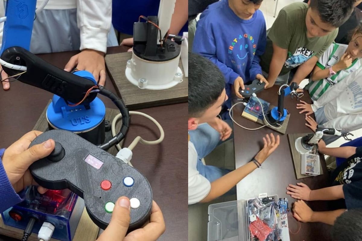 Niños participantes del curso "Ingenieros del Futuro" durante una jornada de clase en el Punto Digital de Real de Minas, en Bucaramanga.