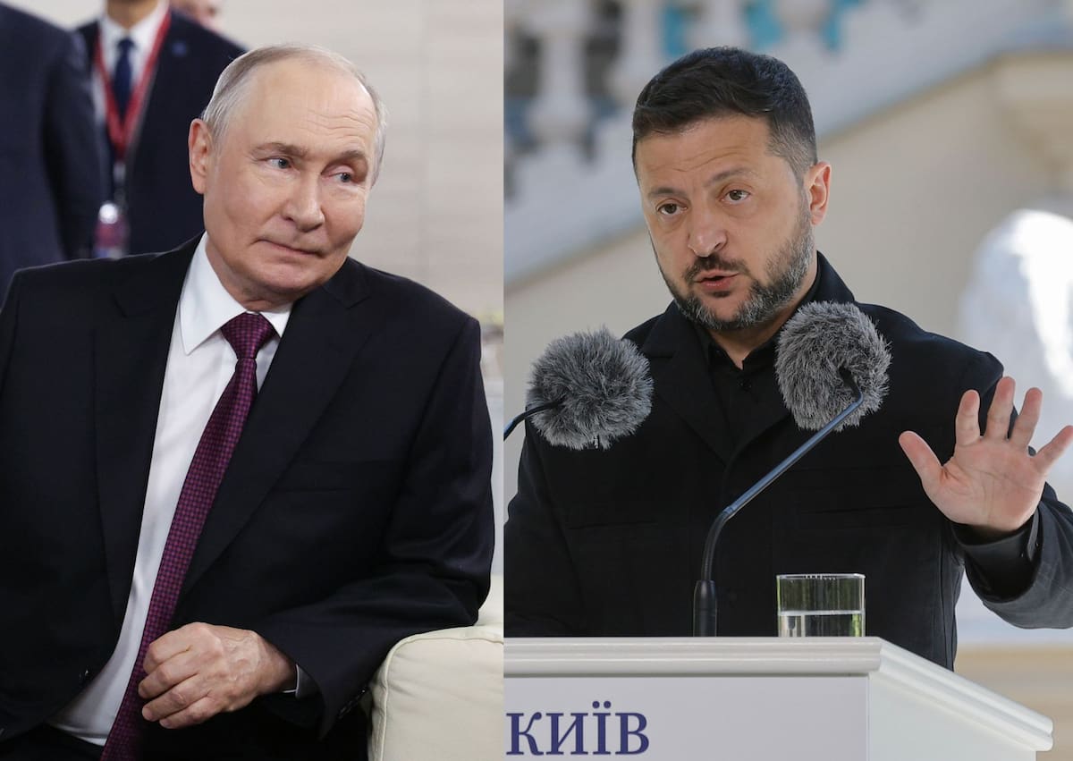Combo de fotografía de los presidentes de Rusia, Vladimir Putin y de Ucrania, Volodymyr Zelensky. //EFE/VYACHESLAV PROKOFYEV - SERGEY DOLZHENKO.