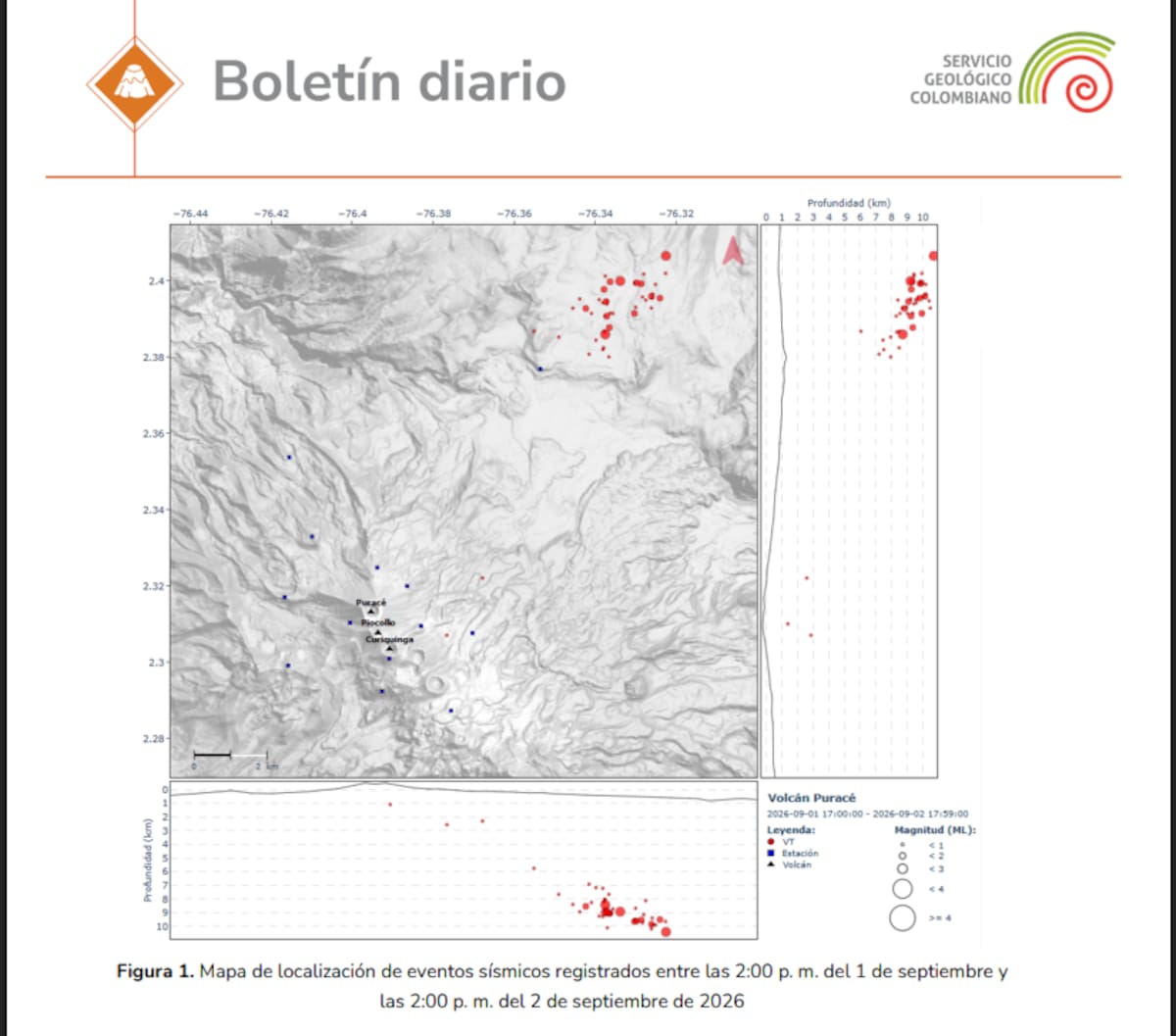 Volcán Puracé registra cerca de 100 sismos y autoridades mantienen vigilancia. | Foto: Captura Tomada de Servicio Geológico