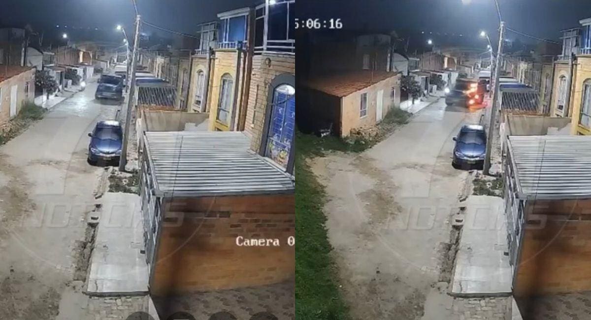En video quedó registrado el momento en que un hombre abandona la volqueta cargada con explosivos cerca del batallón Simón Bolívar, en Tunja, minutos antes de que las autoridades atendieran la emergencia. / Capturas de pantalla