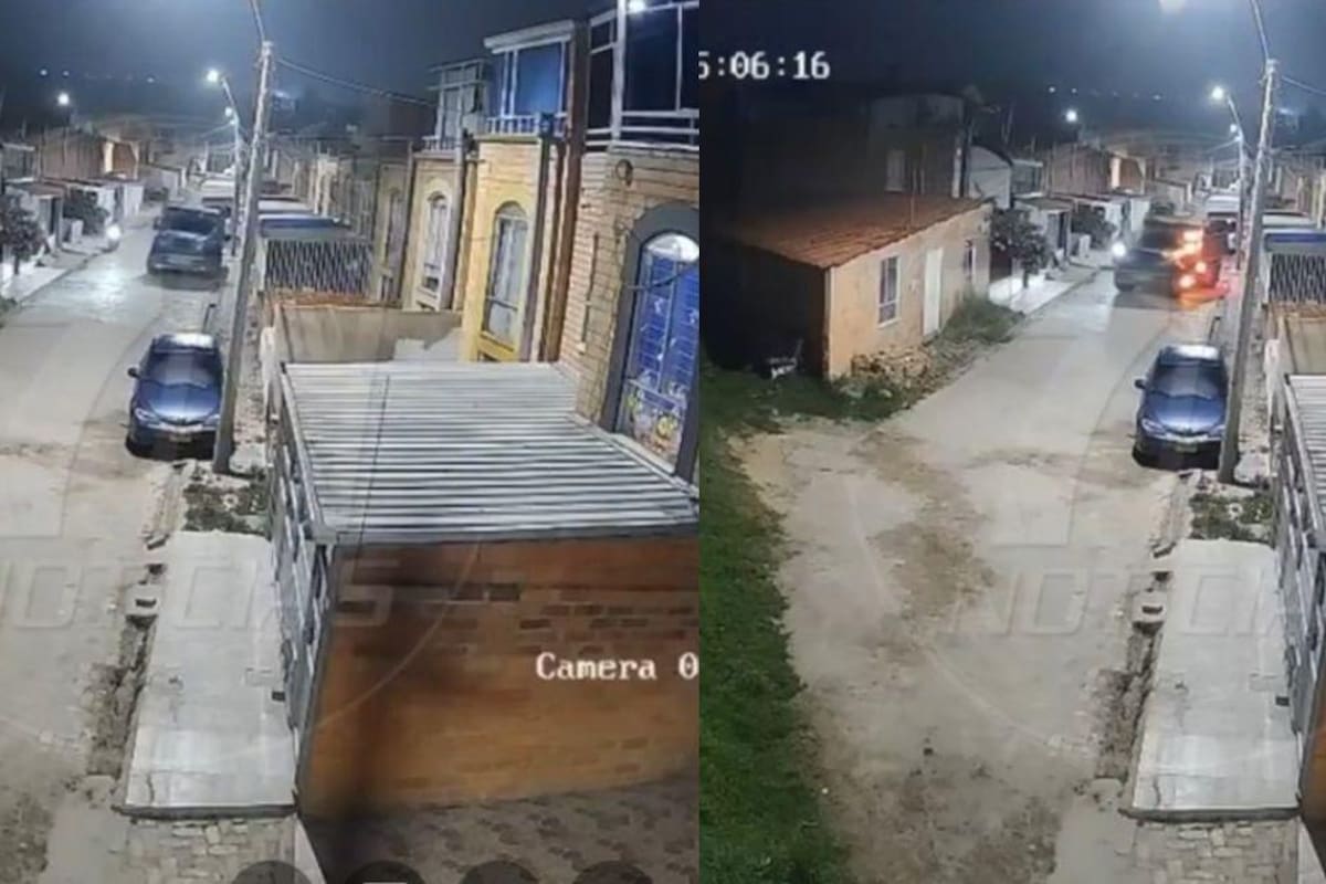 En video quedó registrado el momento en que un hombre abandona la volqueta cargada con explosivos cerca del batallón Simón Bolívar, en Tunja, minutos antes de que las autoridades atendieran la emergencia. / Capturas de pantalla