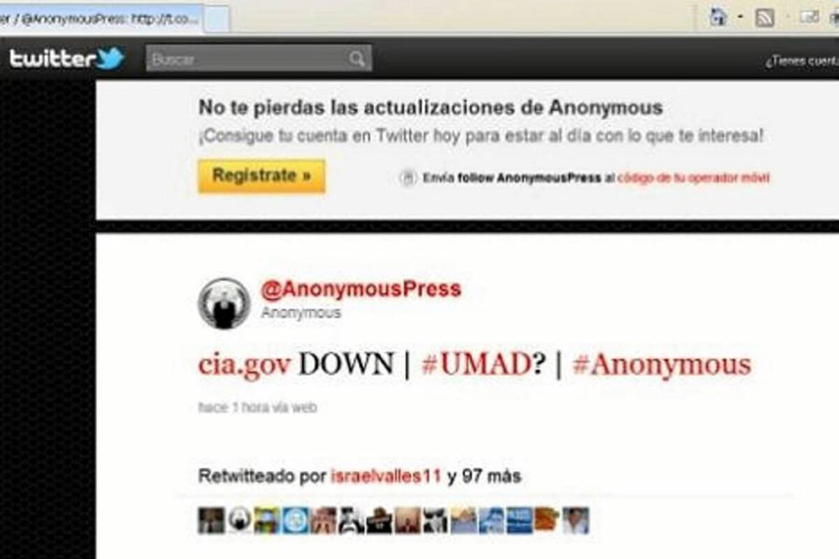 Anonymous afirma haber bloqueado la página web de la CIA (Foto: Tomado de internet/ VANGUARDIA LIBERAL)