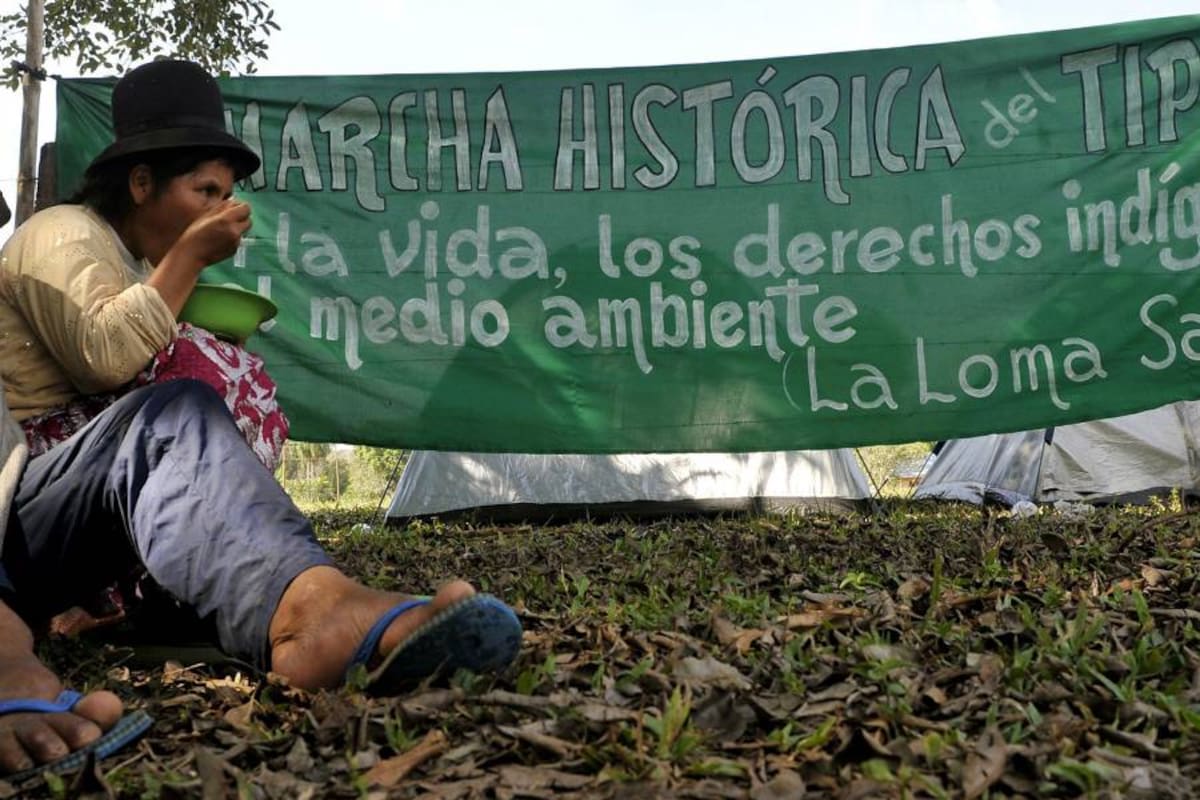 Unos 1.500 amazónicos que rechazan la carretera porque parte en dos el Territorio Indígena Parque Nacional Isiboro Sécure (Tipnis). (Foto: Afp/ VANGUARDIA LIBERAL)
