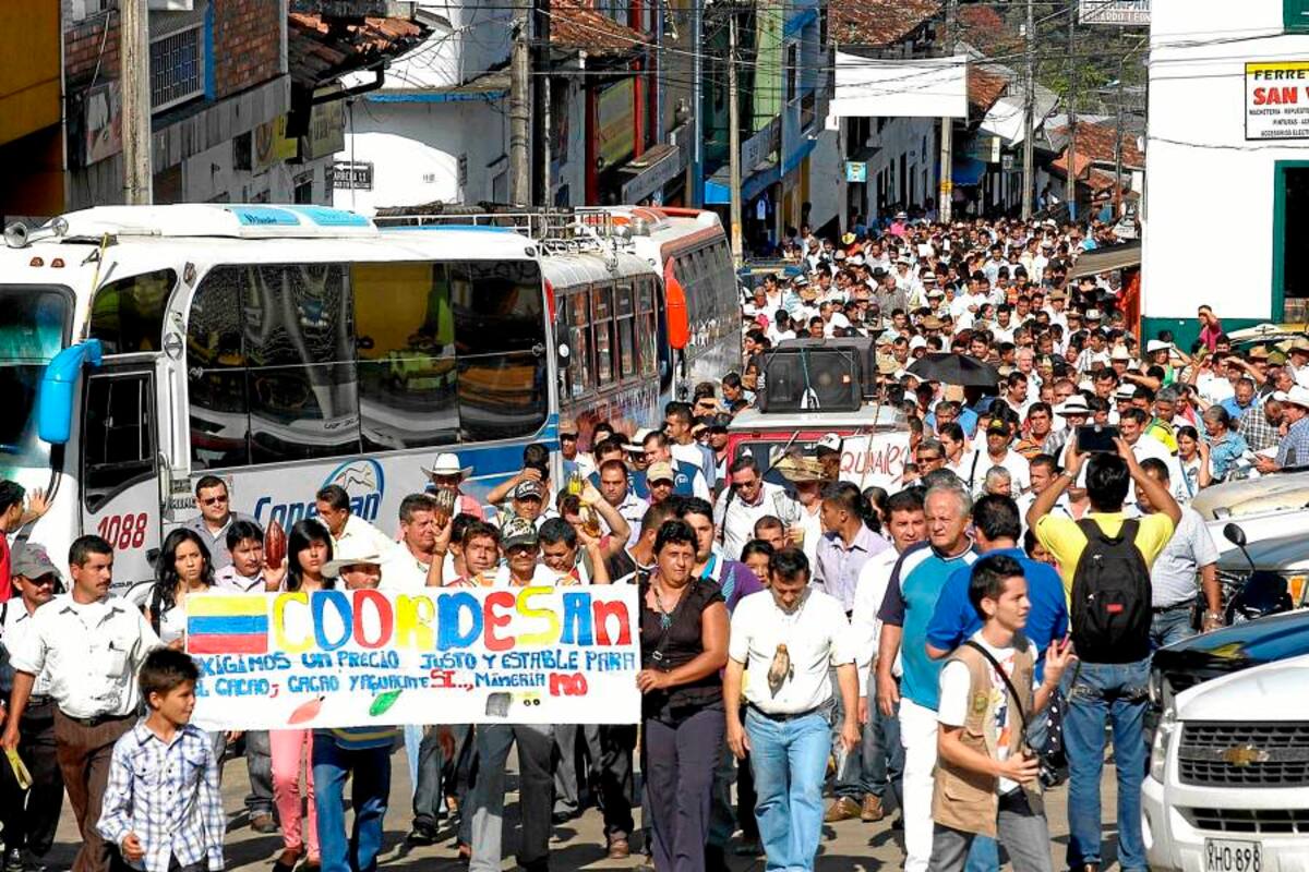 Inicia marcha de cacaoteros en San Vicente de Chucurí (Foto: Edgar Pernett/VANGUARDIA LIBERAL)