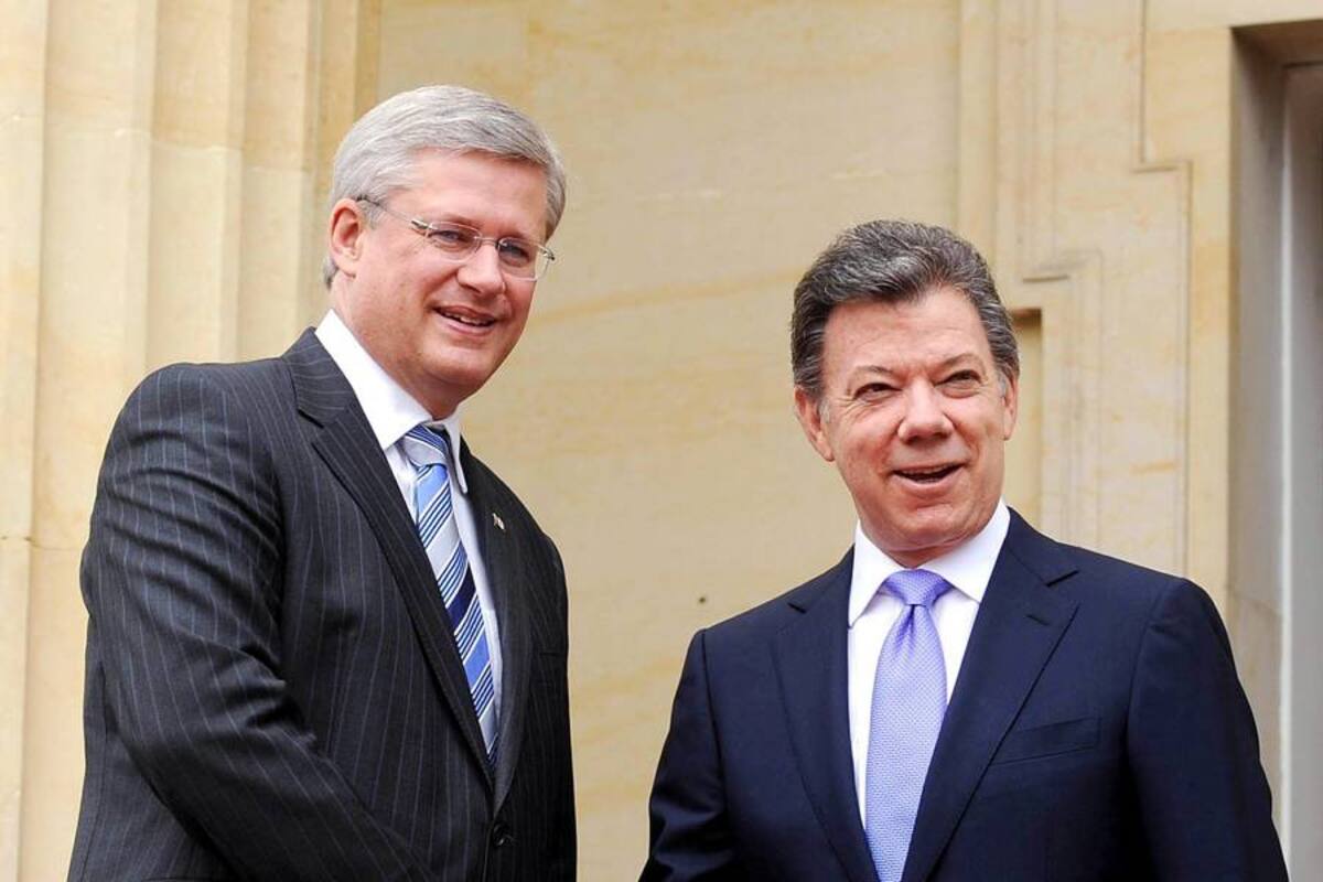Primer ministro de Canadá, Stephen Harper, y Presidente de Colombia, Juan Manuel Santos. (Foto: Archivo / VANGUARDIA LIBERAL)