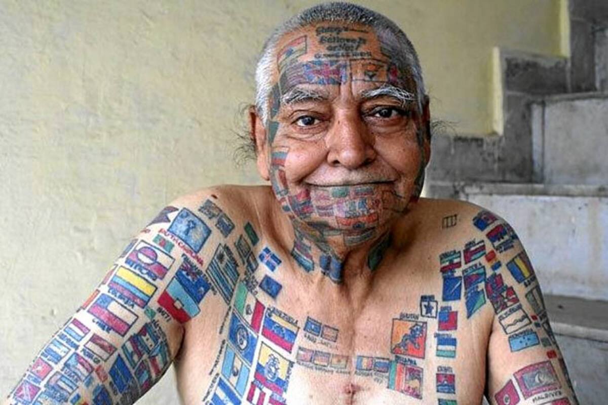 Guinness Rishi, el hombre de las 500 banderas tatuadas (Foto: Tomada de Internet/VanguardiaLiberal)
