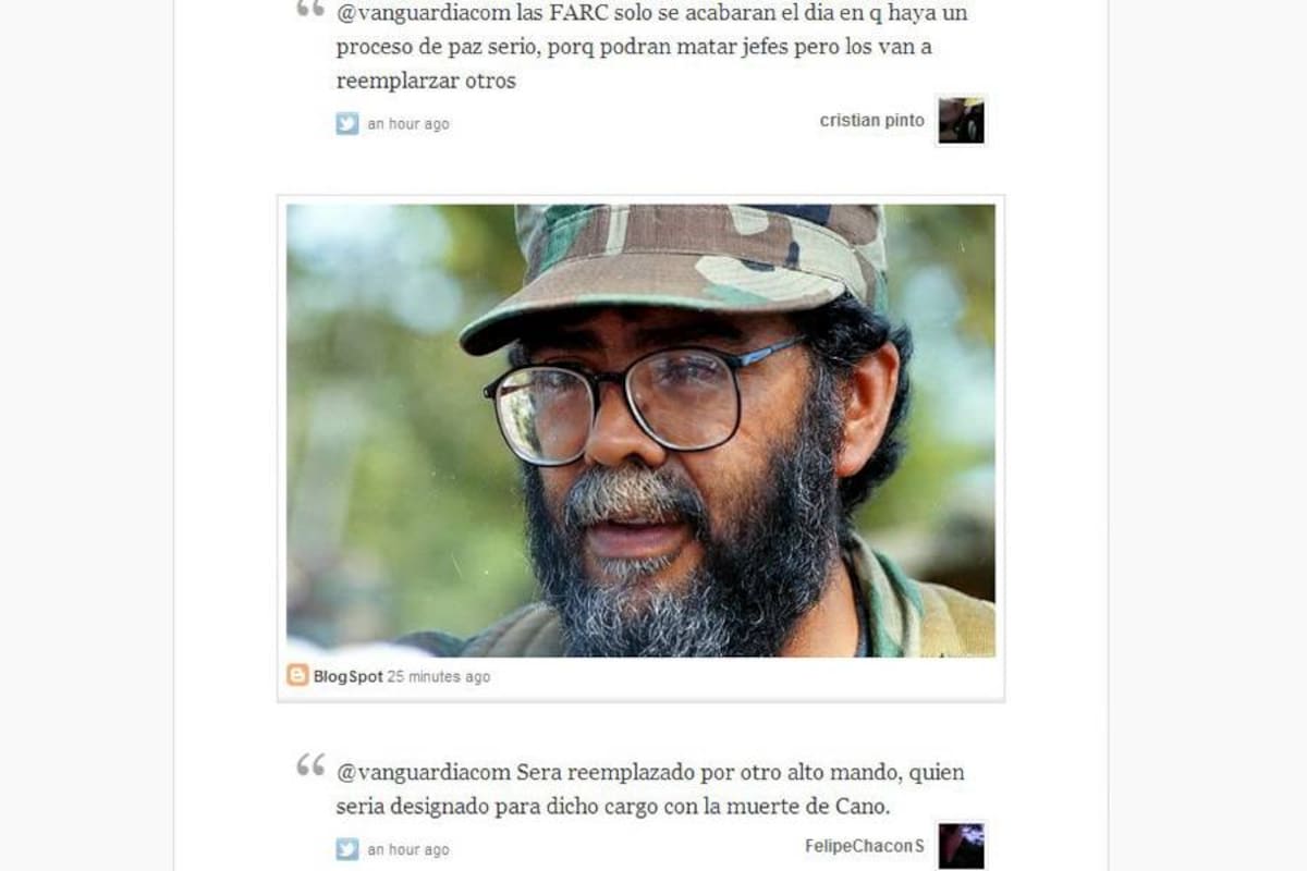 Así reaccionaron los Twitteros de Vanguardia.com a la muerte de 'Alfonso Cano' (Foto: Archivo/VANGUARDIA LIBERAL)