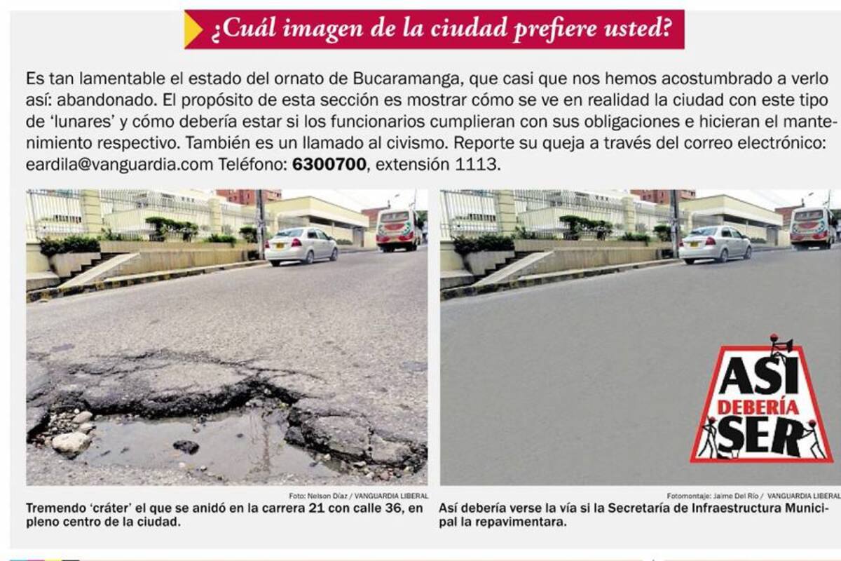 Vanguardia Liberal publicó el pasado viernes el tremendo “cráter” que se anidó sobre la calle 36 con carrera 21. Por fortuna, ya lo están resellando. (Foto: Archivo / VANGUARDIA LIBERAL )