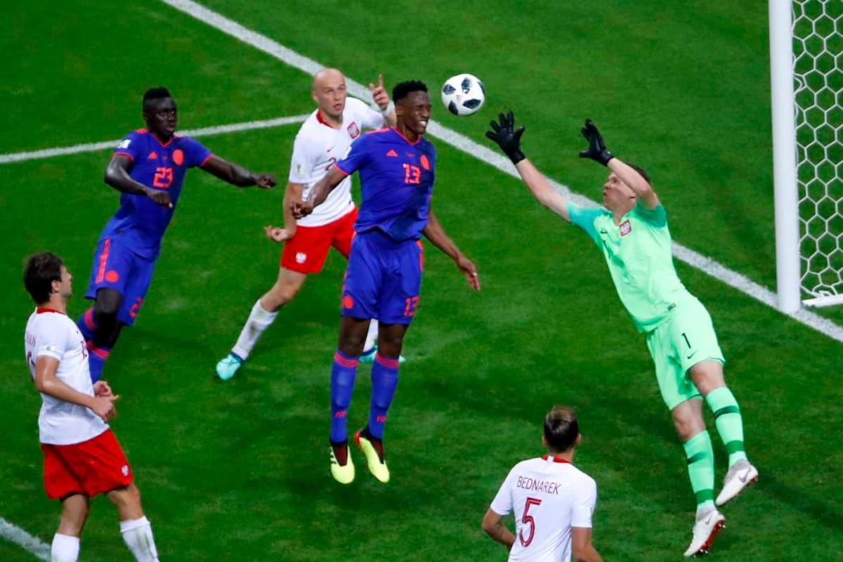 El defensor Yerry Mina marcó tres goles en el Mundial de Rusia 2018. EFE/EPA/DIEGO AZUBEL EDITORIAL USE ONLY