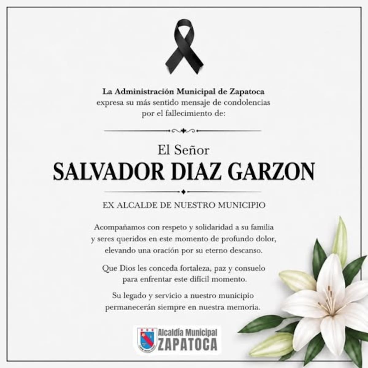 Adiós a Salvador Díaz Garzón, exalcalde y símbolo de compromiso con su comunidad.
